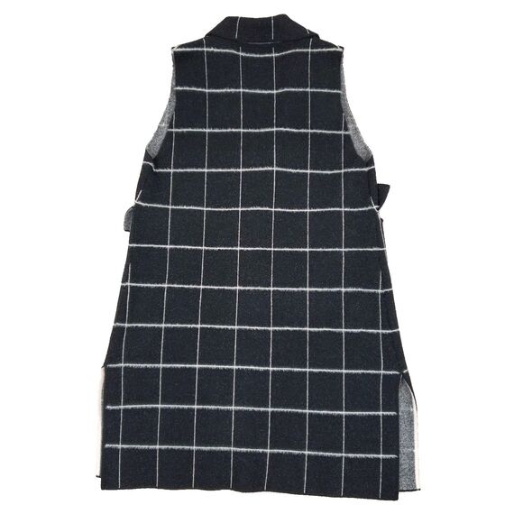by Anthropologie Checkered Plaid Open Front Long Sweater Vest OS Preppy Career - Picture 2 of 11